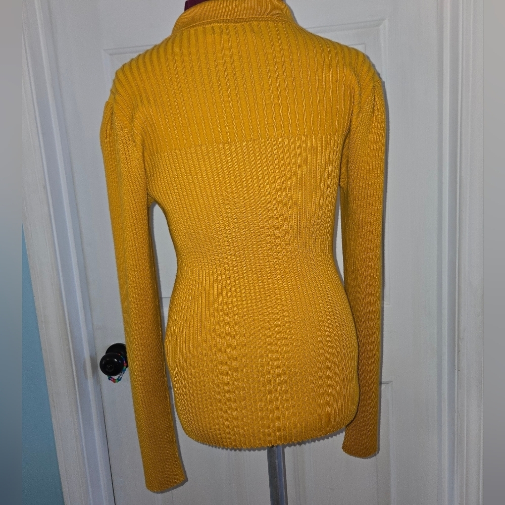 Karl Lagerfeld Yellow Button-Up Ribbed Collar Women's Sweater - Picture 4 of 10